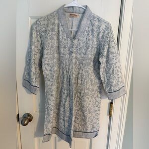 Fabindia lotus motif indigo & cream block print tunic, size S